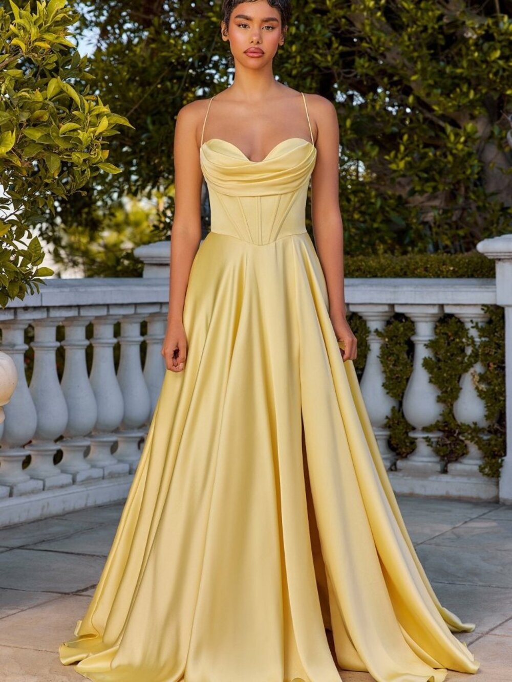 NEW LT YELLOW Evening Gown Floor Length Formal Elegant Stunning 7481